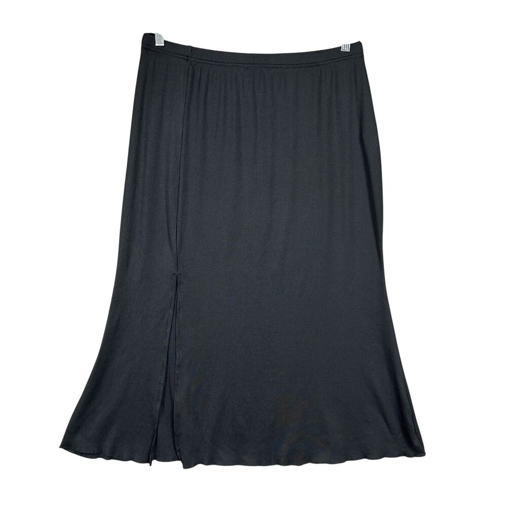Cider Ribbed Side Slit Midi Skirt Sz 1XL Black